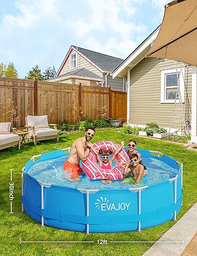 Vista 44 de Evajoy Piscina redonda sobre el suelo con marco de metal para exteriores de 10 pies x 30 pulgadas con fácil instalación, solo piscina