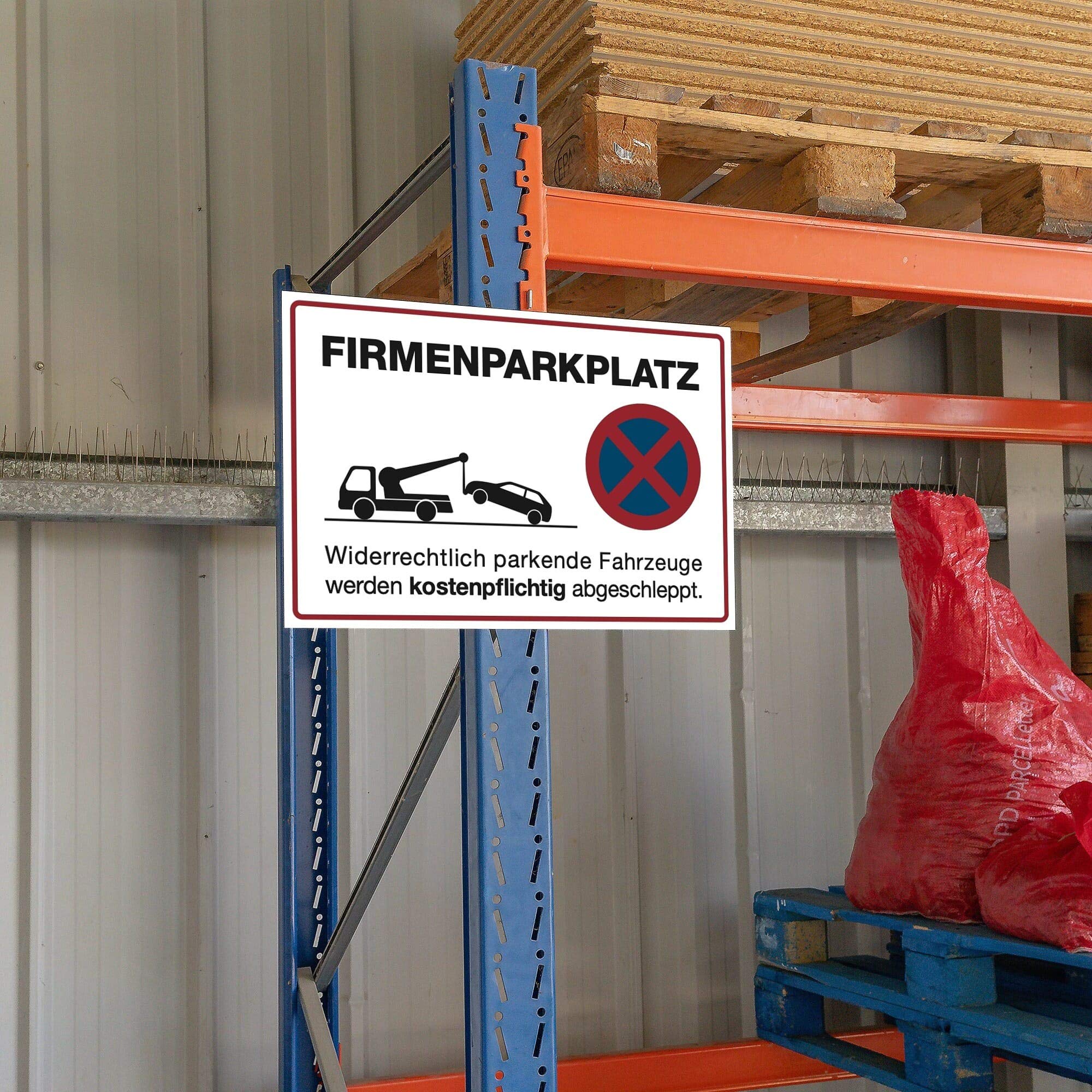 Parken verboten Schild – Firmenparkplatz, Alu-Verbund 600x400 mm, Weiß