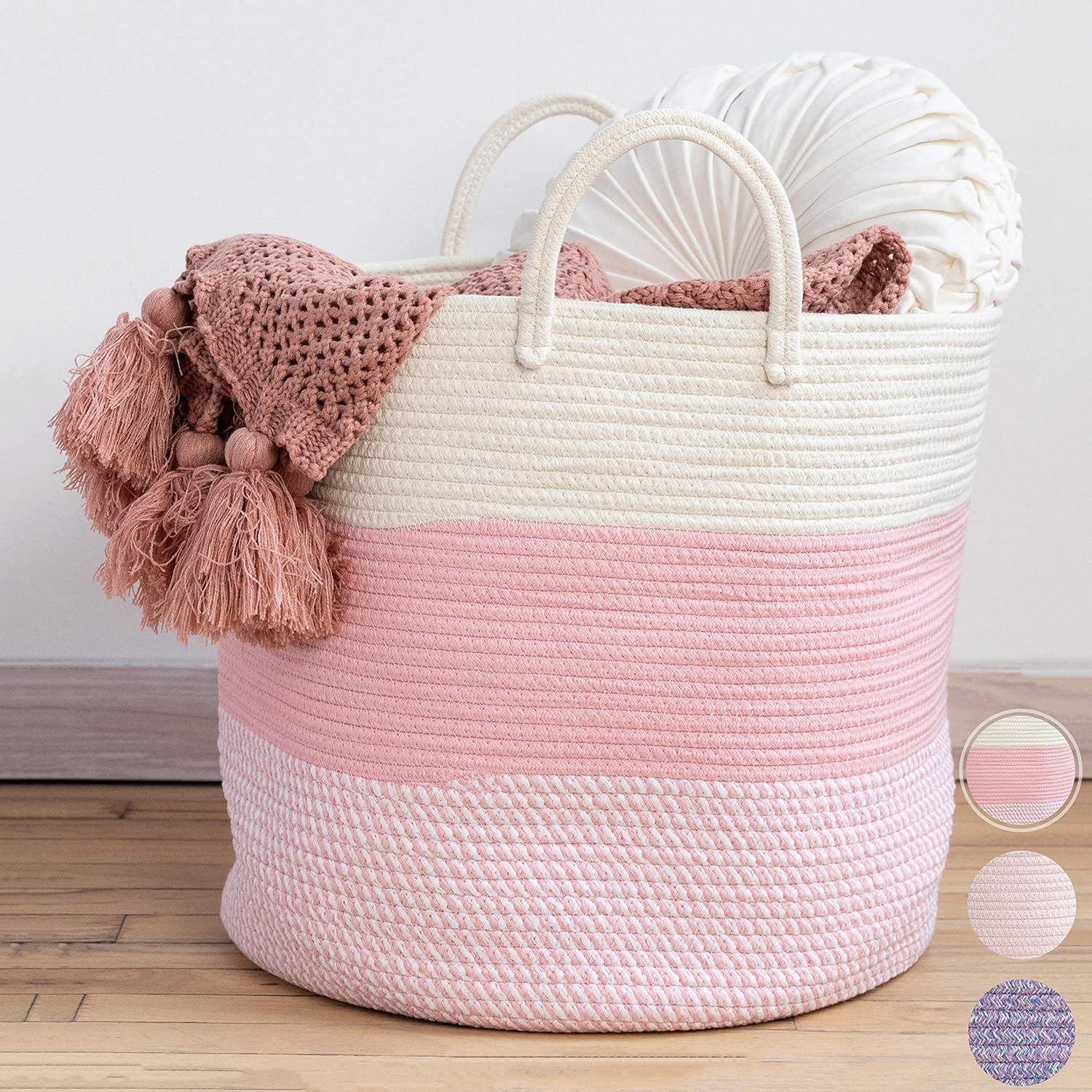 XXL Premium Cotton Rope Basket 18"x18"x16" Big Basket for Blankets