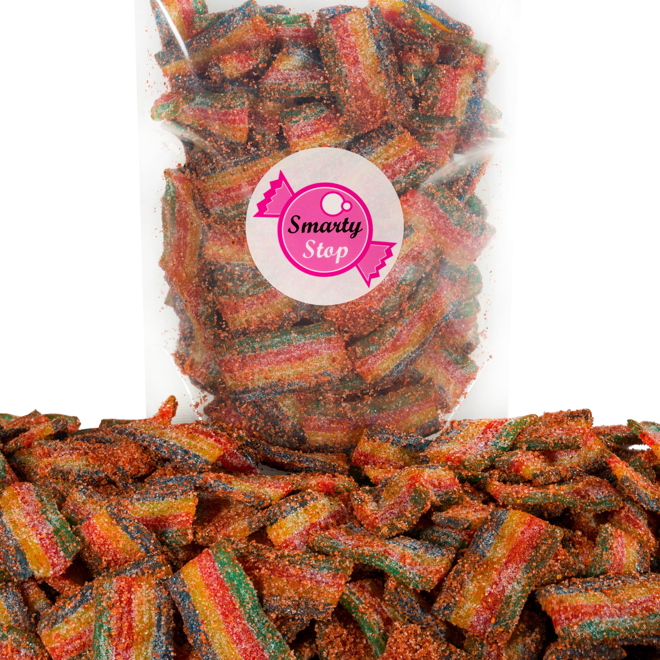 Chamoy Covered Sour Gummy Candy 2 Lb ~ Smarty Stop (Rainbow Belt Bites)