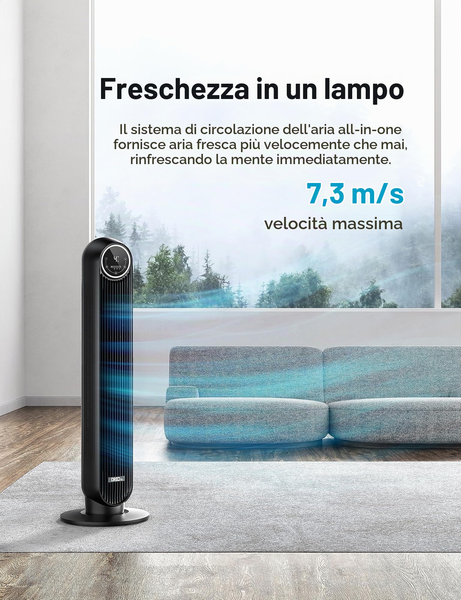 Dreo 20dB Ventilatore a Torre 92 cm, Ventilatore a Colonna Silenzioso per la Camera da Letto, con Telecomando, Potente 7.6 m/s, 4 Modalità, 4 Velocità, Oscillazione a 90°, Timer da 1 a 8 ore, Display