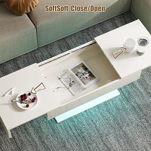 Miniatura 22 de Mesa de centro LED negra con almacenamiento para sala de estar, mesa central rectangular, mesas de centro modernas de madera de alto brillo para