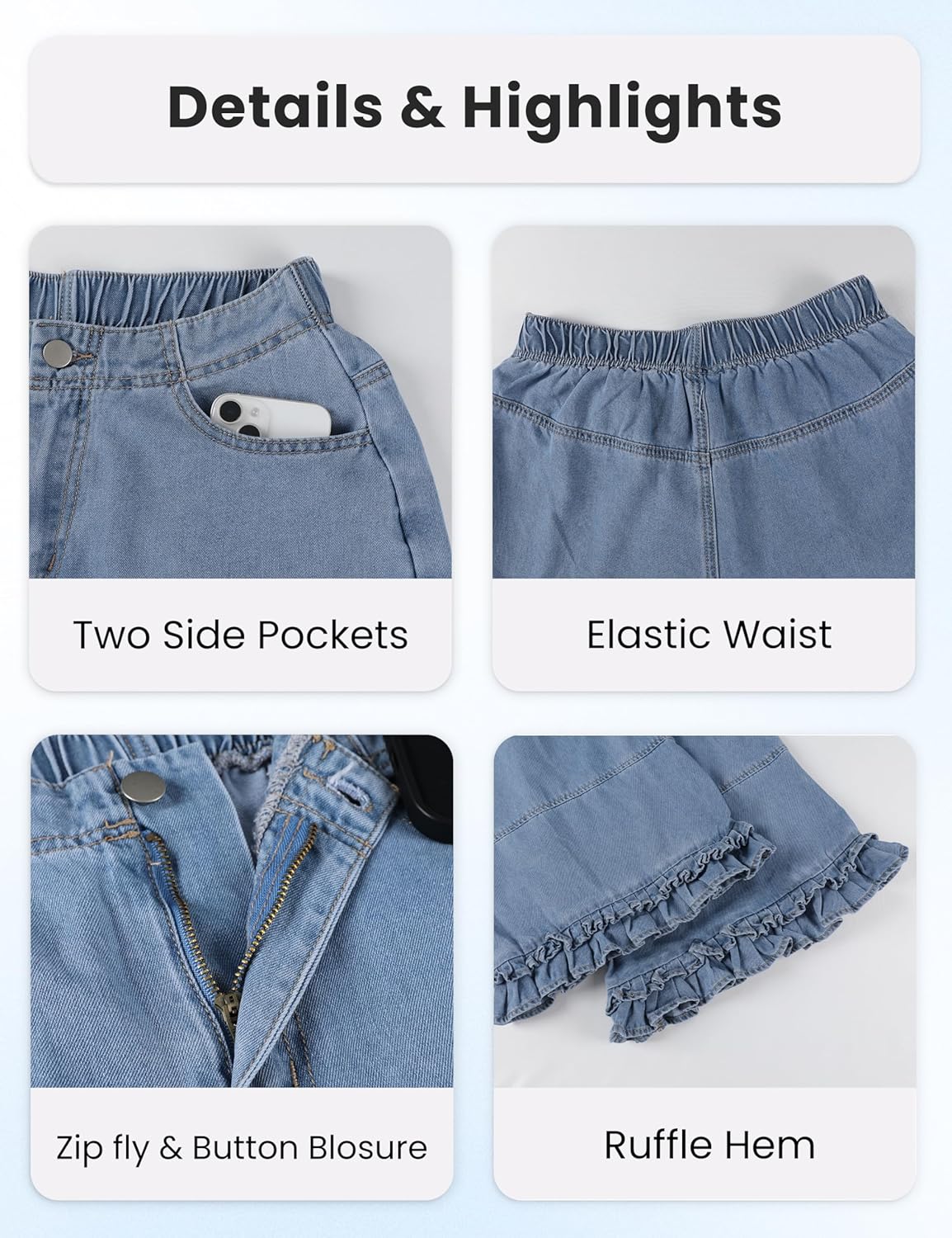 Dqbeng Womens Ruffle Hem Wide Leg Jeans Mid Rise Baggy Cropped Denim Pants with Pockets - Image 6