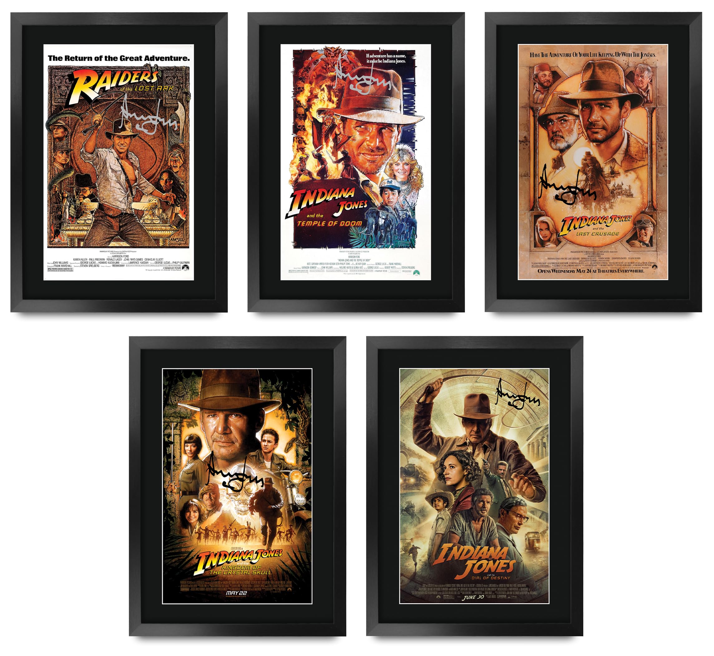 HWC Trading FR A3 Indiana Jones Saga Harrison Ford Geschenke Geduckter Poster Signiertes Autogramm Foto für Fans von Film Memorabilien - A3 Gerahmt