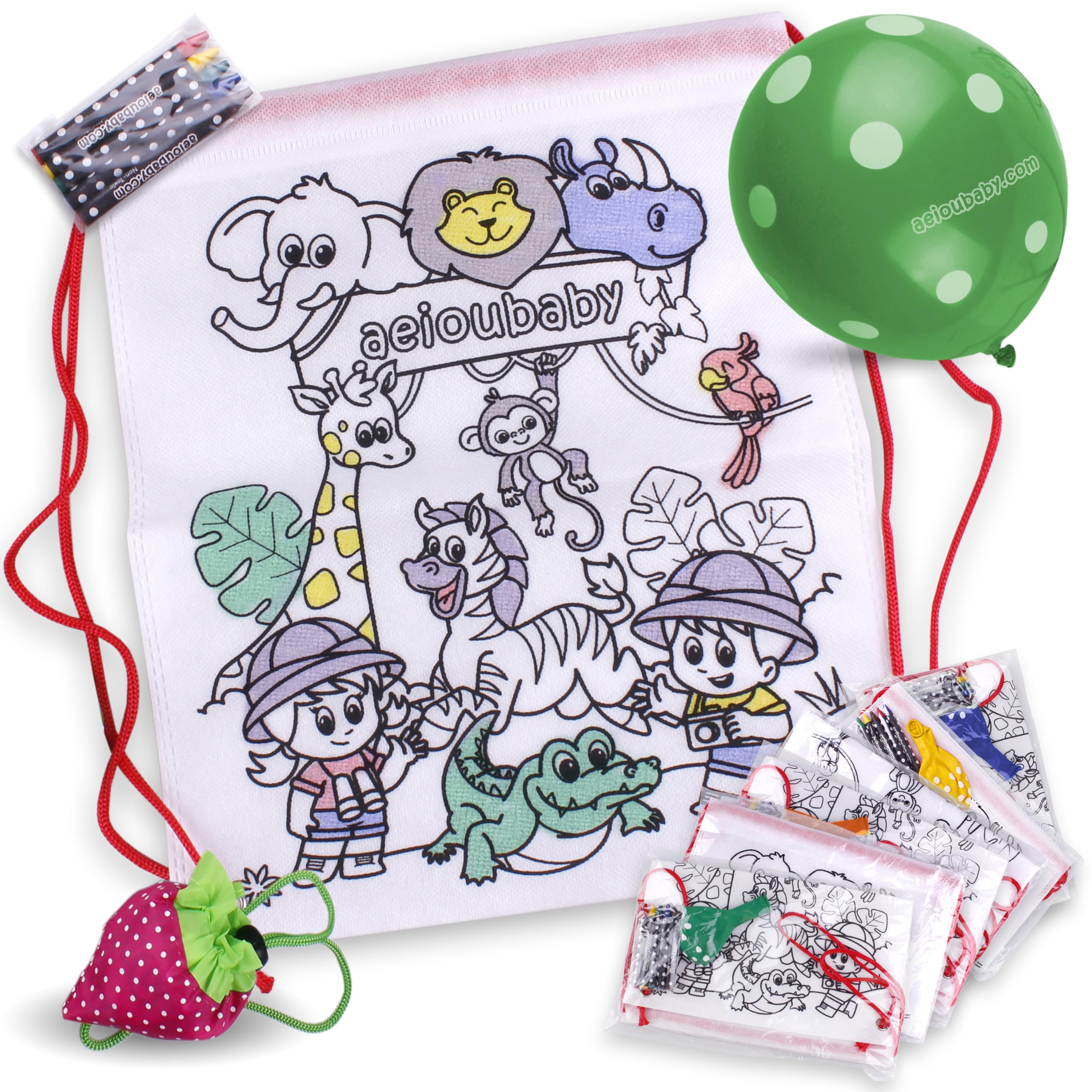 25 Sacs à Dos à Colorier + Sac Réutilisable avec 5 Crayons de Couleur et Ballon | Cadeau pour Enfants Fêtes Anniversaire Animaux
