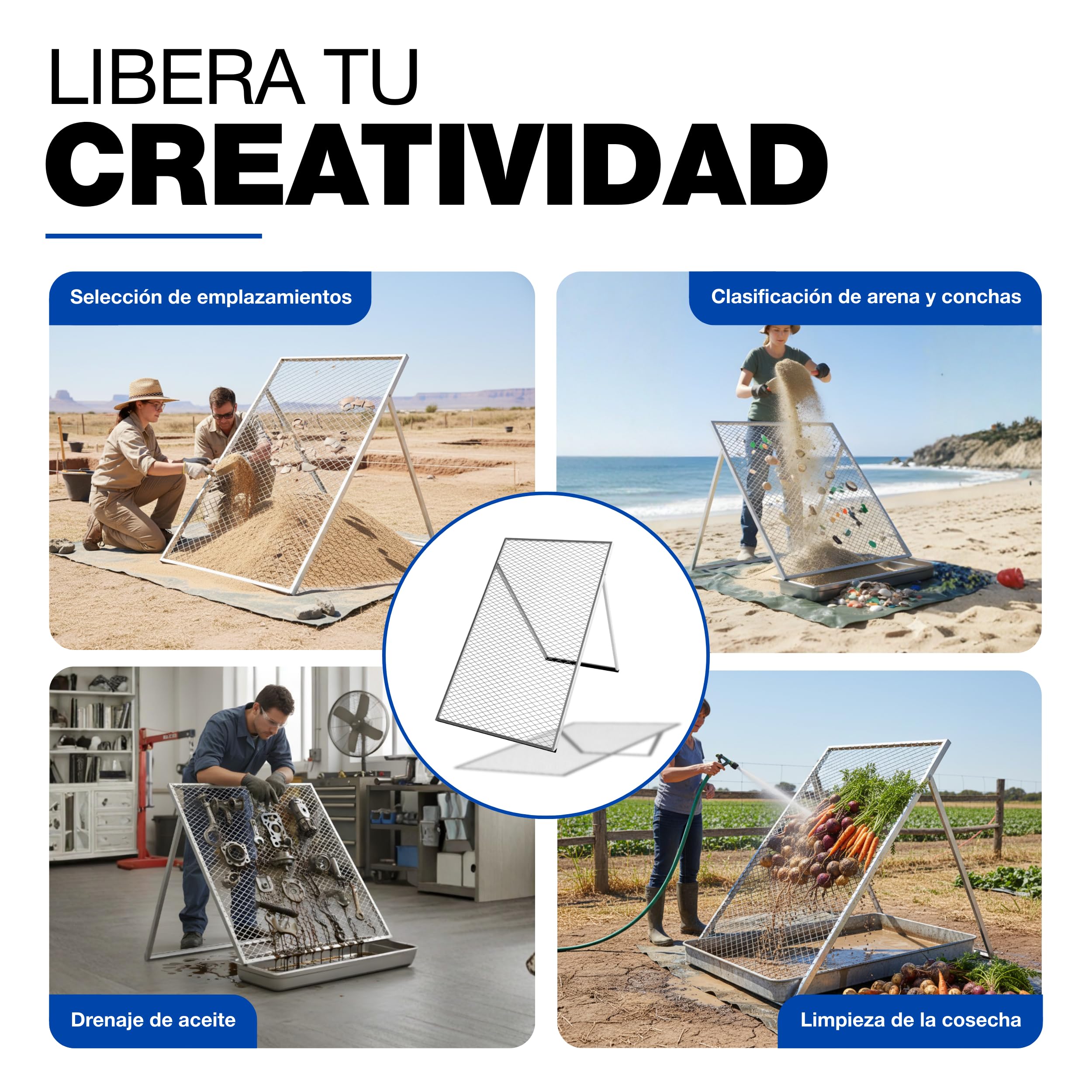 GeZu Impex Tamiz de Tierra 100 x 60 cm Galvanizado en Caliente Criba de Compost para Tamizar Tierra Rocas Arena