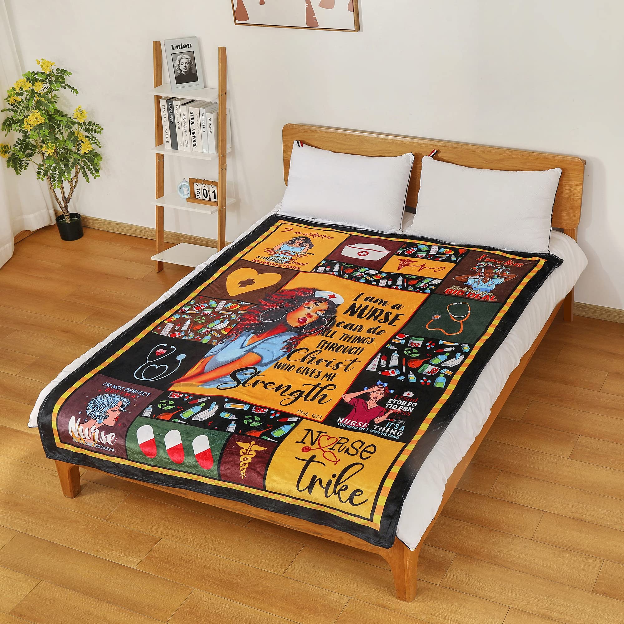 Poekuao Nurse Throw Blanket - Black Nurse Appreciation Gift For RNs, Students, 60"x50" Flannel Blanket