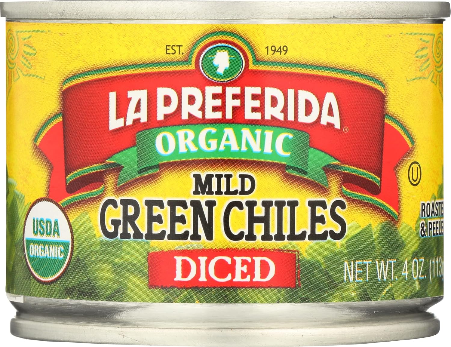 La Preferida Organic Mild Green Chilies Diced, Roasted and Peeled, Gluten Free, 4 Ounce (Pack of 12)