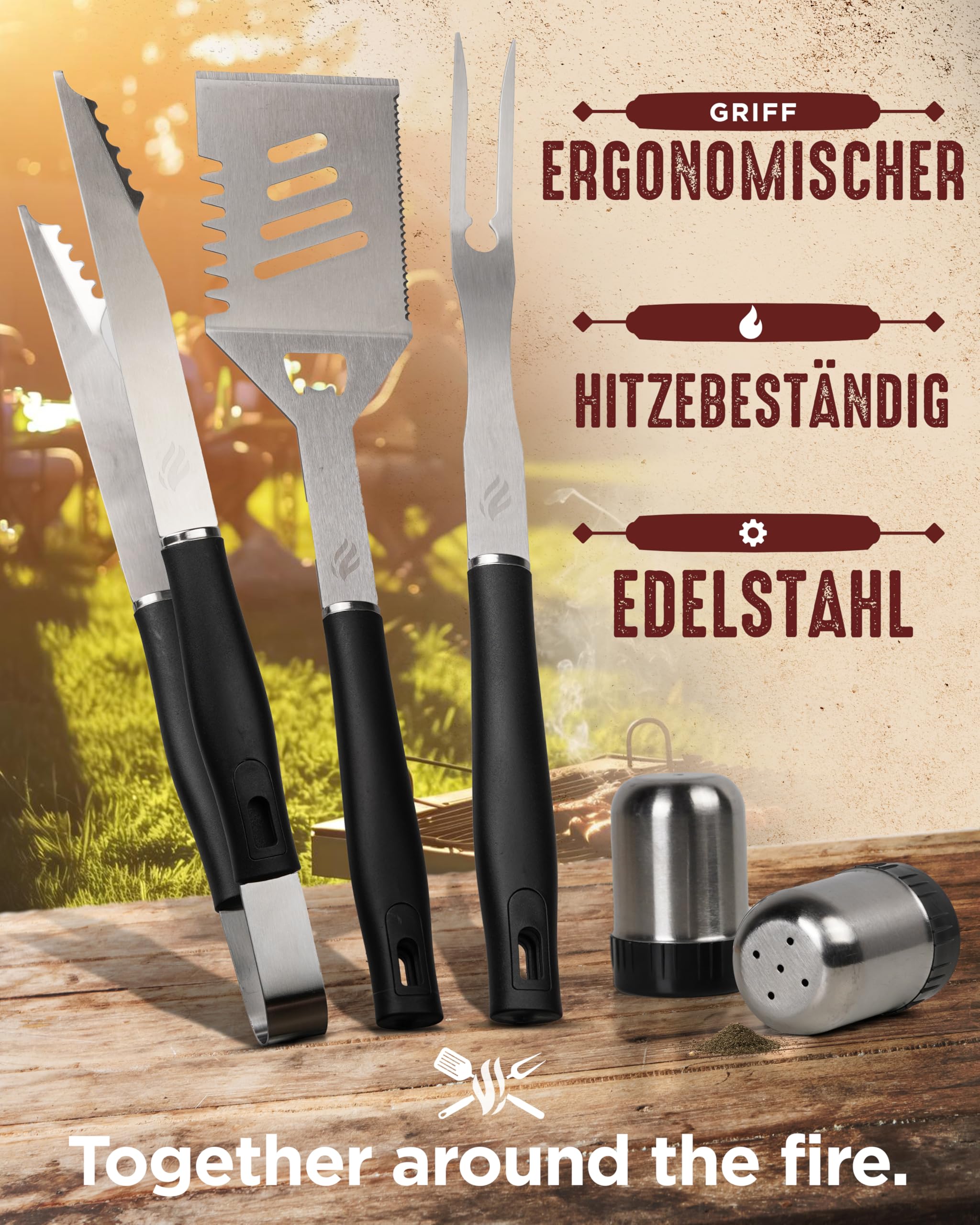 HORUS 23® – Grill Set mit Grill Zubehör aus Edelstahl, Oxford-Schürze, Hitzeschutzhandschuh und Grillmatte - Geschenke für Männer Grillen