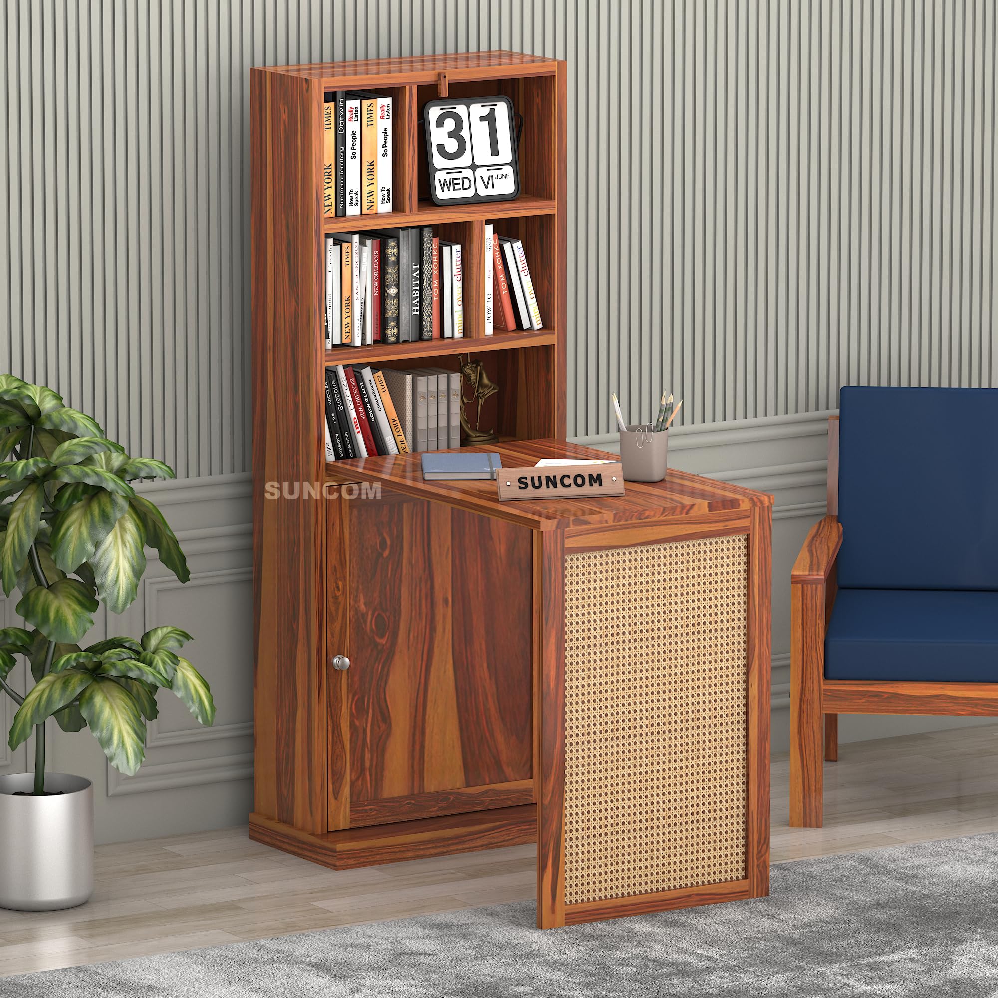 SUNCOM Solid Sheesham Wood Foldable Study Table with Book Shelf - Wooden Study Table for Students StudyTable with Storage Computer Table for Home (Natural)-image-44