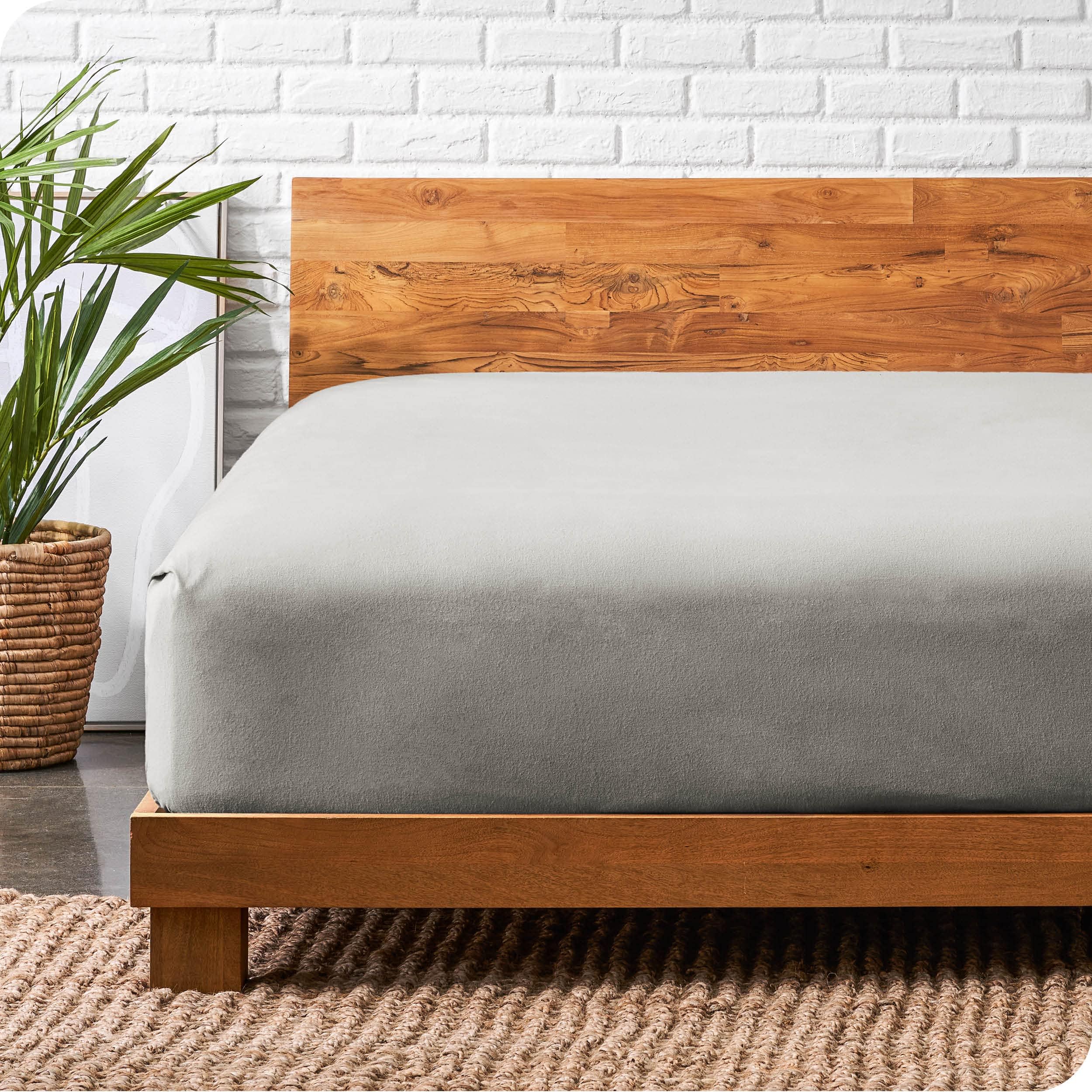 Bare Home Flannel Fitted Bottom Sheet 100% Cotton, Velvety Soft Heavyweight - Double Brushed Flannel - Deep Pocket (Queen, Light Grey)