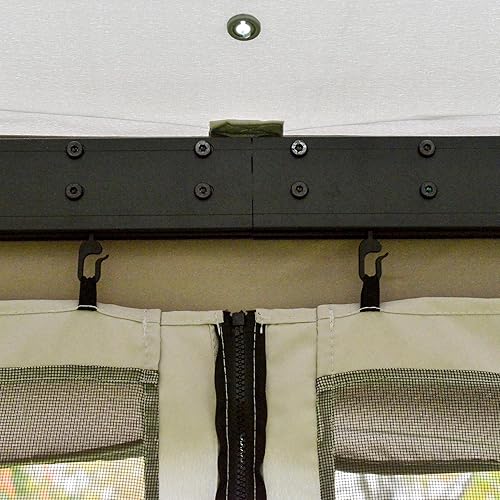 Miniatura 9 de Outsunny Cenador de patio de 10 x 13 pies, techo de poliéster de 2 niveles, toldo ventilado, malla, marco de aluminio portátil para exteriores, gris