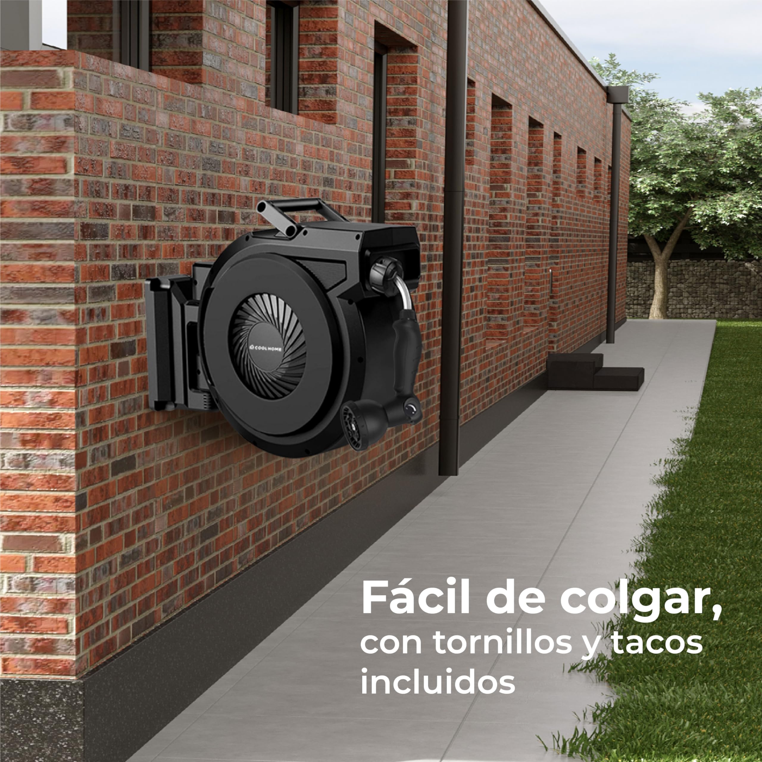 Enrollador de manguera Jardin - 40 Metros - Carrete de Manguera con función de enrollado automático Giratorio 180° - Negro