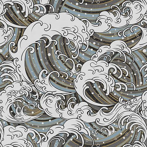 AROMMO Papel tapiz autoadhesivo con ondas azules y blancas vintage, papel tapiz autoadhesivo prepegado, papel tapiz autoadhesivo para despegar y
