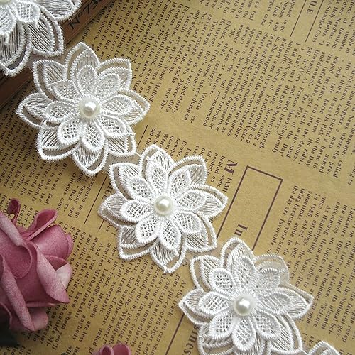 2 yardas 3D flor encaje borde borde perla bordado poliéster encaje cinta tela apliques patchwork para boda vestido de novia hecho a mano DIY costura disponible en Yaxa Venezuela