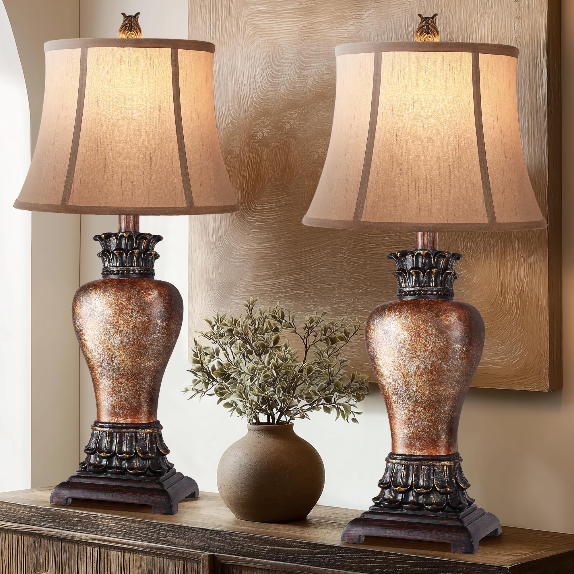 Hamucd 27 Set of 2 Tall Farmhouse Rustic Table Lamps