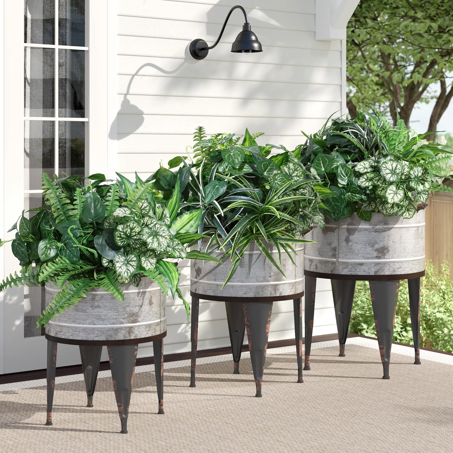 Artificial Greenery Plants Fake Plastic Leaves with Stems UV Resistant Large Bunches Outside Faux Plants Bushes for Outdoor Patio Garden Front Porch Yard Decor (Green) - Image 7