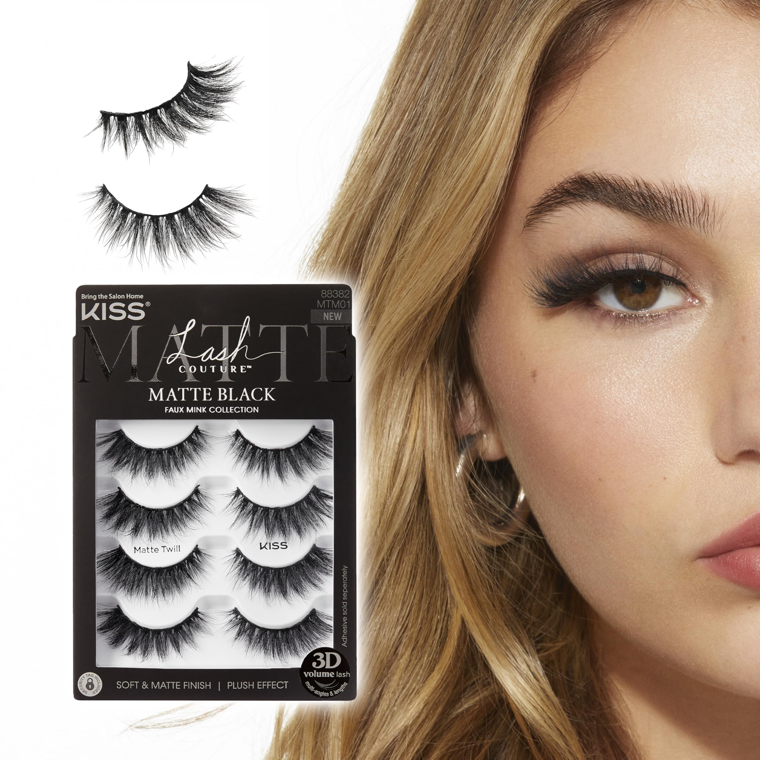 Matte Black, False Eyelashes, 'Matte Twill', 14mm, Includes 4 Pairs Of Lashes, Easy to Apply, Reusable Lash Clusters