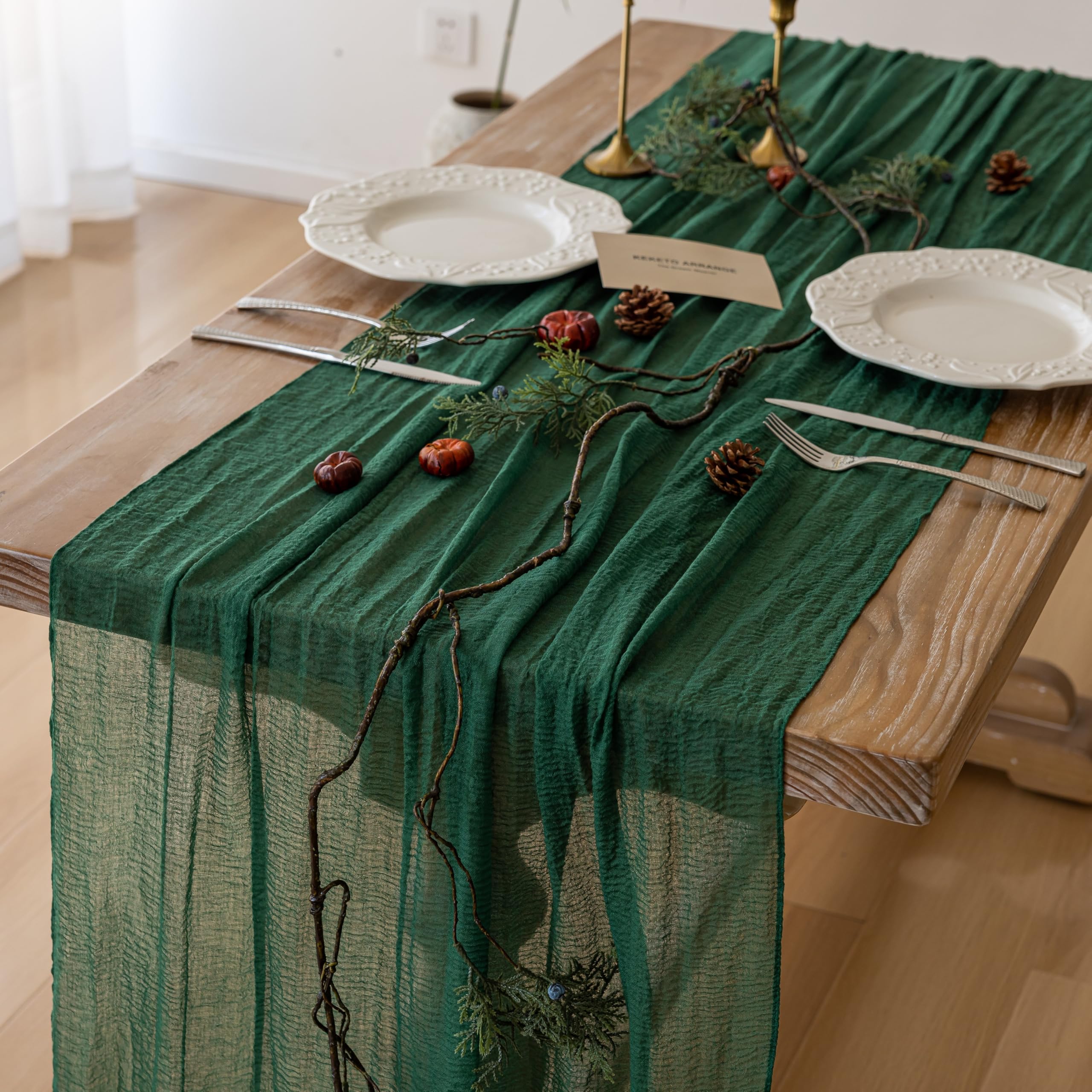 3Pcs Emerald Green Cheesecloth Table Runner 120 Inches for Party Home Decor
