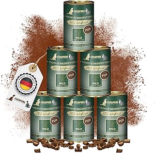 Escapure Wild Pur Dose 6 x 400g - Nassfutter für Hunde - 100% pures Wildfleisch Nassfutter - Premium Dosenfutter Wild ohne Zusatzstoffe - Hunde Ergänzungsfuttermittel frei von Getreide product image
