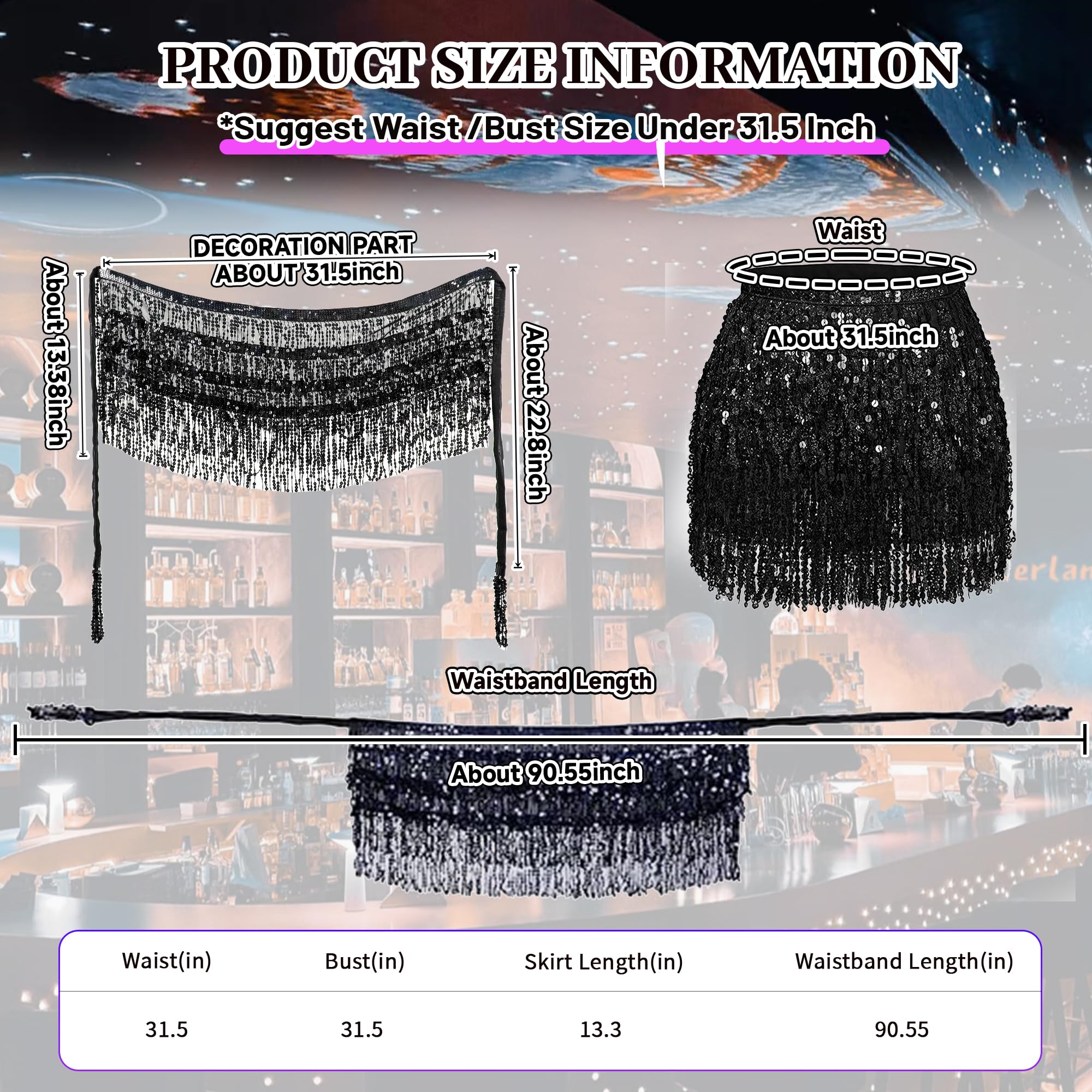 Baisdan 2 Pack Sequin Tassel Skirt for Women Girls, Sparkly Sequin Skirts Festival Outfit - Image 3