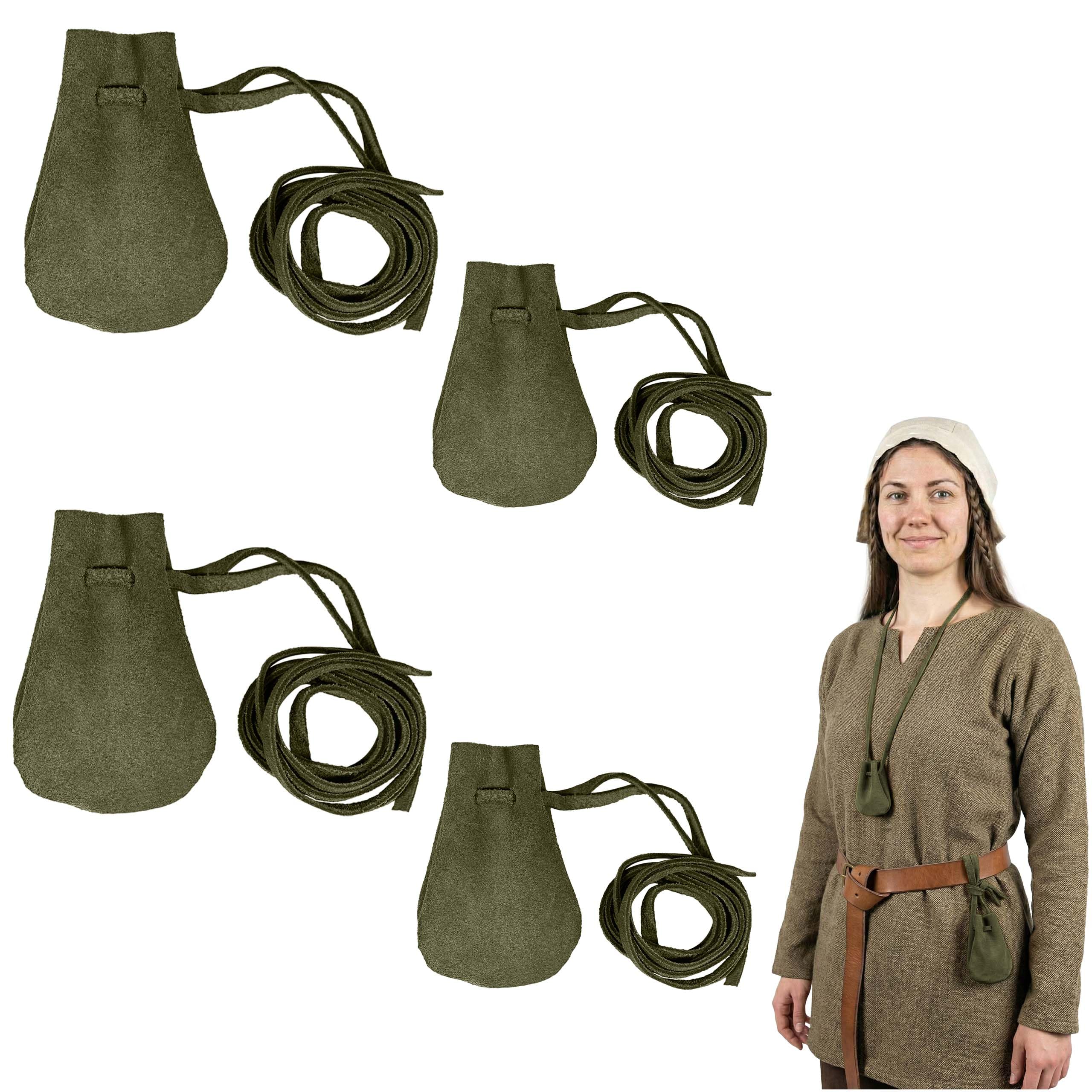 Mythrojan Pack of 4 Small Trinket Pouches Suede Leather Drawstring Coin &amp; Dice Bags for LARP, SCA, Viking &amp; Medieval Events, Color : Dark Green