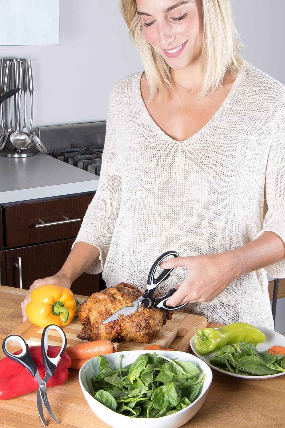 nomii Kitchen Shears Heavy Duty - (2 Pack) Stainless Steel Heavy Duty Kitchen Scissors Perfect for Chicken, Vegetables, Fish, Meat, Herbs - Dishwasher Safe, Black & White : Home & Kitchen