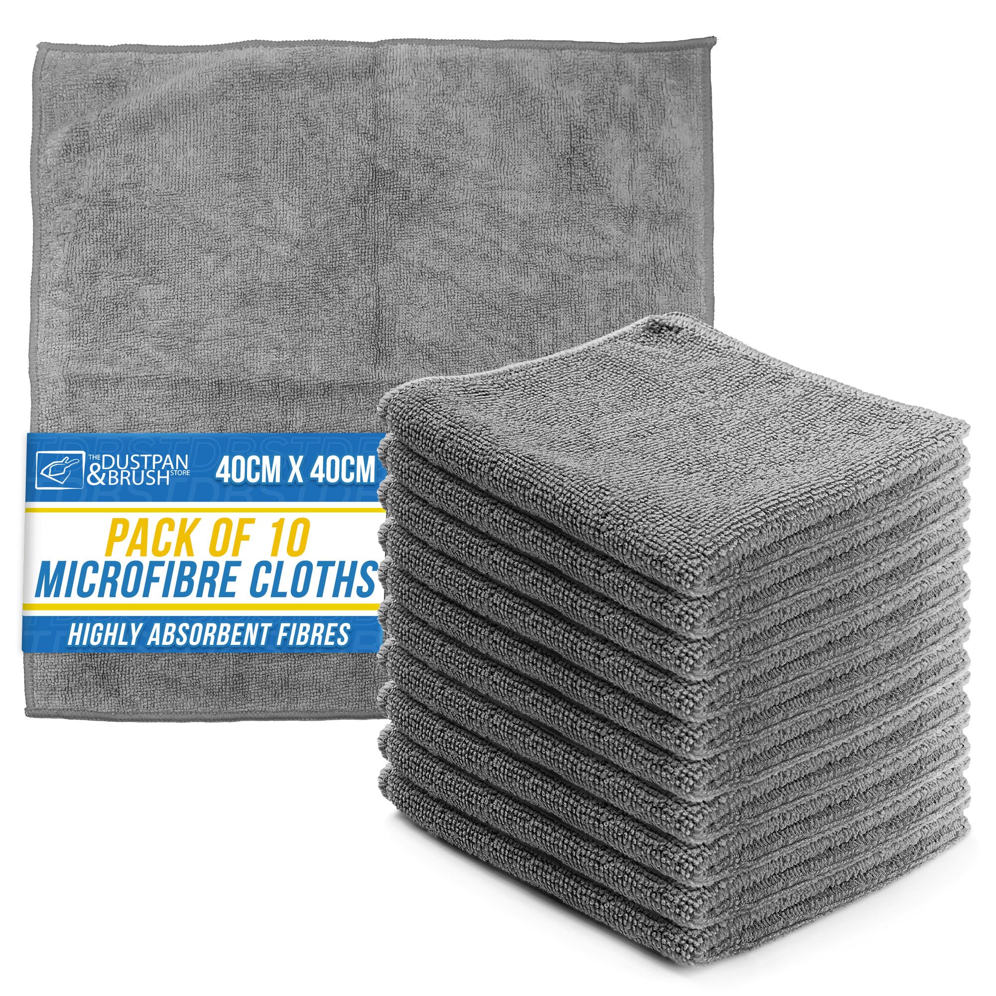 Tdbs The Dustpan And Brush Store Grey Microfiber Cleaning Cloth, Large Size 40X40cm, Super Absorbent Lint Free Microfibre Cloths Cleaning For Home, Kitchen, Surface, Mirrors, Bathrooms, Motorbike, Car (, 10)