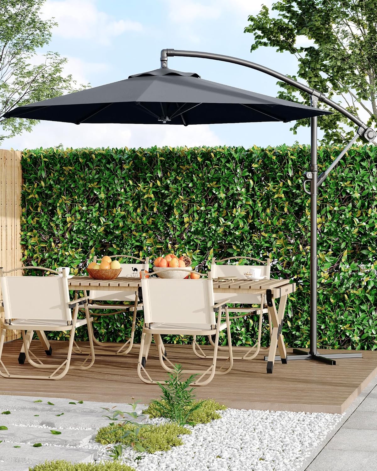 GarveeLife Cantilever Umbrella with Cross Base, 10 ft Shade for 2-6 People, Outdoor Offset Design with Infinite Tilt and Crank Lift, Fade-Resistant Cross Base Canopy for Deck Pool Garden Backyard