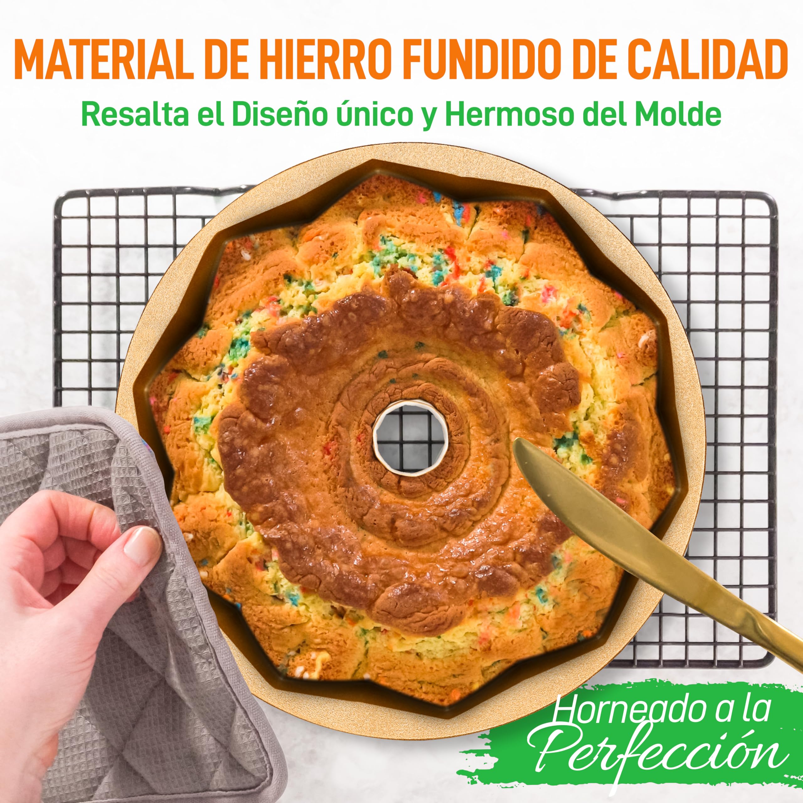 NutriChef molde bundt redondo antiadherente, Aluminio fundido, 23 cms, Diseño aro francés, Bandeja para horno, Bizcochos y tartas, Repostería casera, Cocción uniforme, Fácil de limpiar