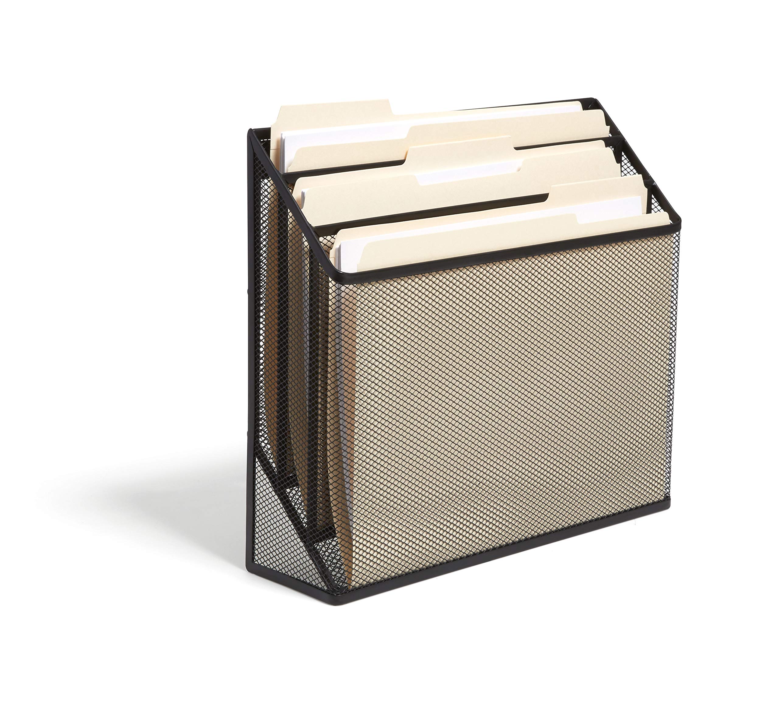 TRU RED TR57553-CC 3 Compartment Wire Mesh File Organizer, Matte Black