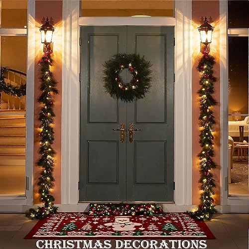 Miniatura 8 de Guirnalda de Navidad artificial preiluminada, pino de Carolina, luces blancas, decoradas con purpurina, conos de pino, racimos de bayas,