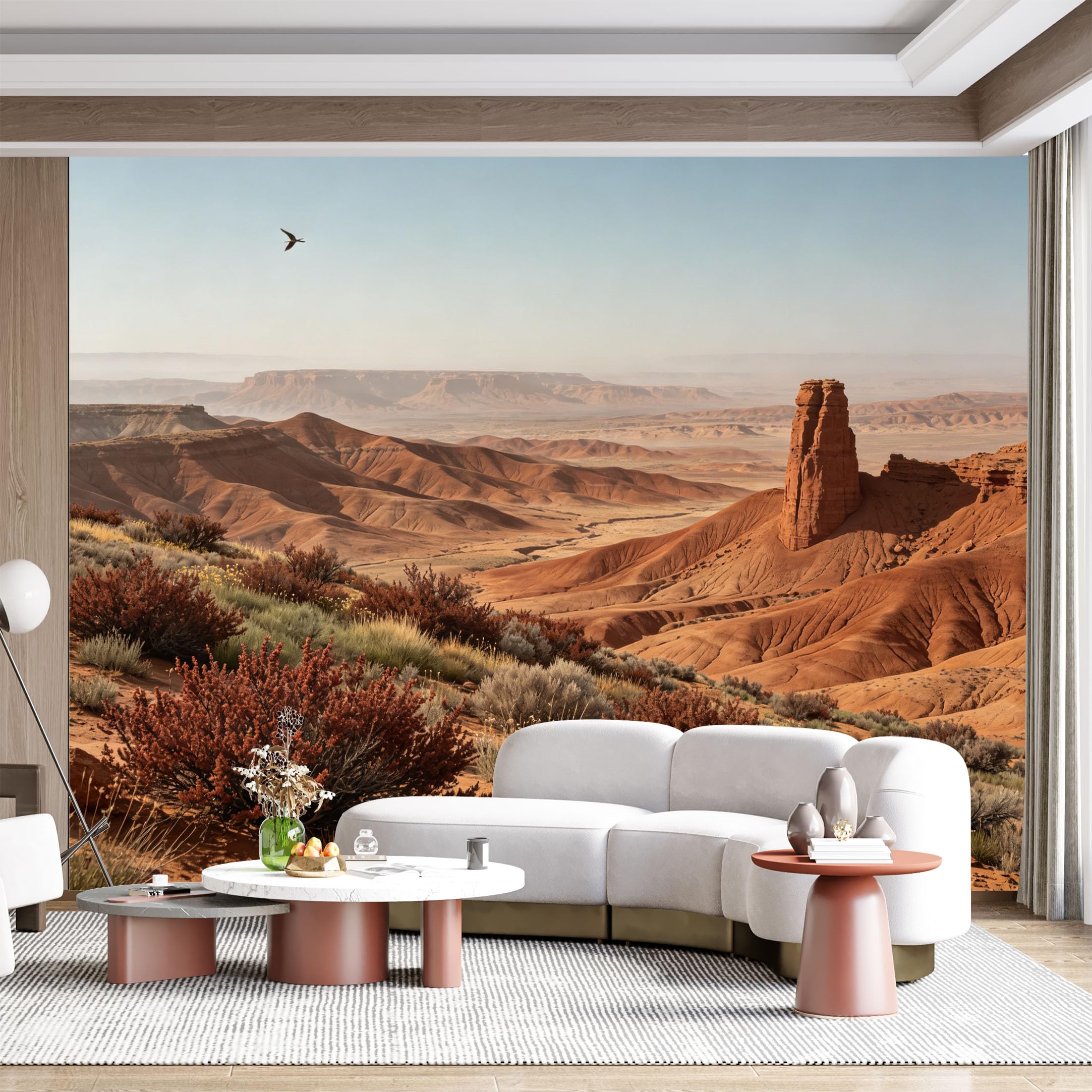 Custom Size Wall Mural Desert Landscape Rocky Butte Flying Bird Canyon Vista SelfAdhesive Wall Fabric Removable for Home Office Decor