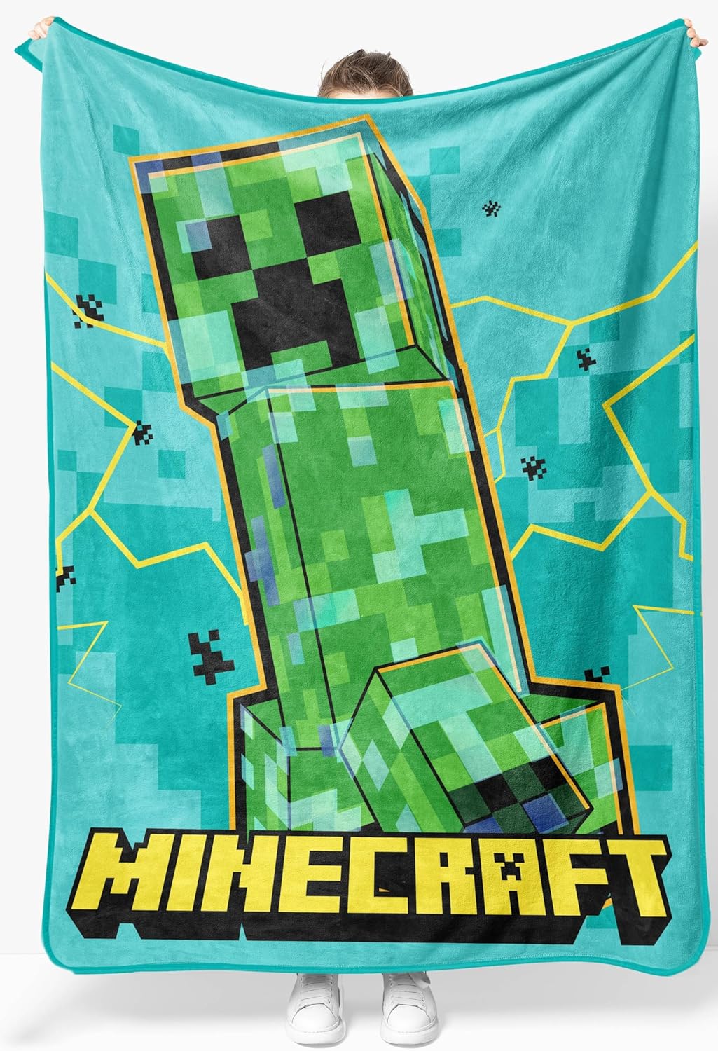Jay Franco Kids Plush Throw Blanket – Soft & Cozy Fleece Throw for Bedroom & Couch Décor, Official Licensed Product, Teal - Minecraft, 46x60 - Throw Blanket