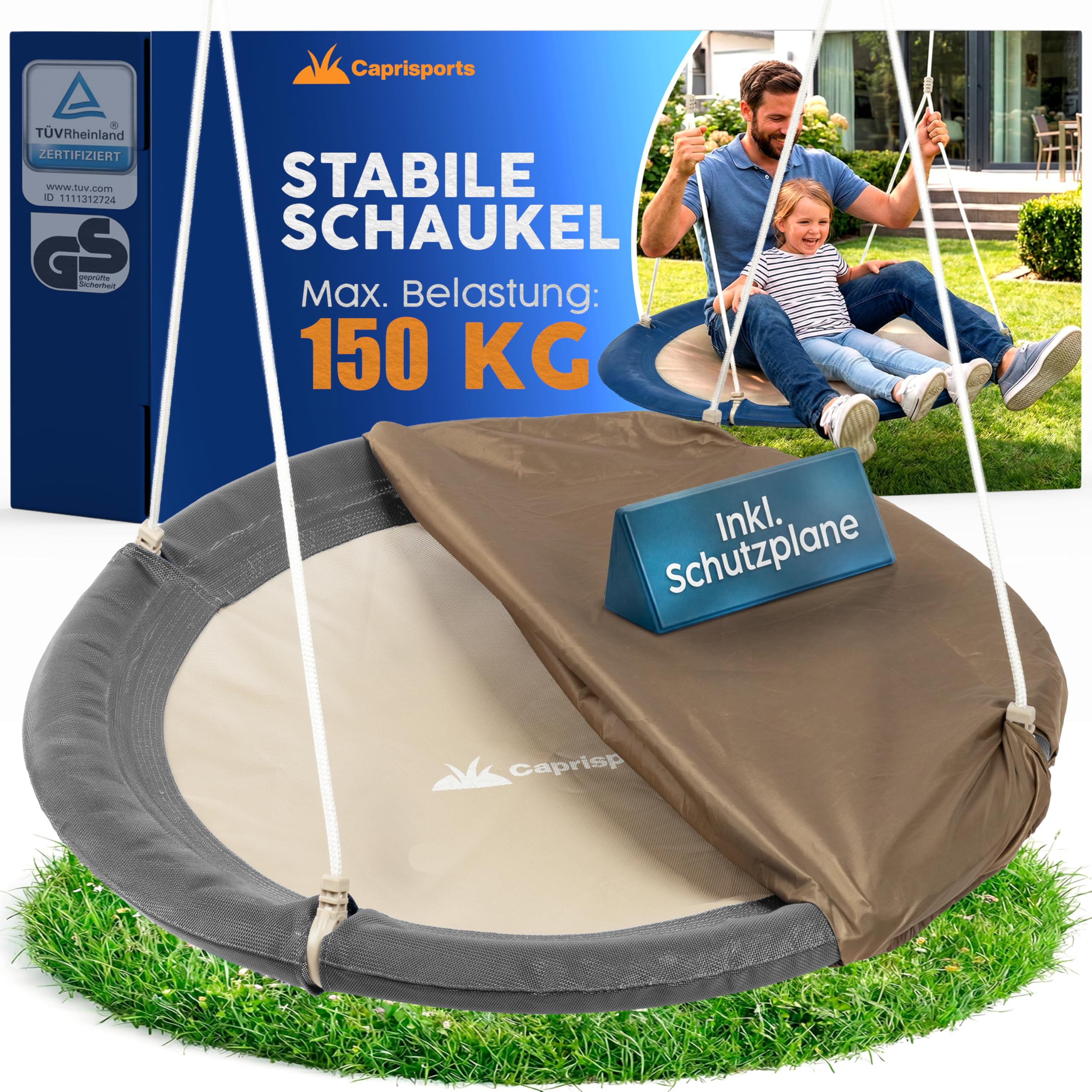 Nestschaukel Outdoor - [inkl. Abdeckhaube] - TÜV/GS geprüft - Höhenverstellbare Schaukel Outdoor und Indoor für Kinder und Erwachsene - bis 150 kg - Netzschaukel oder Korbschaukel
