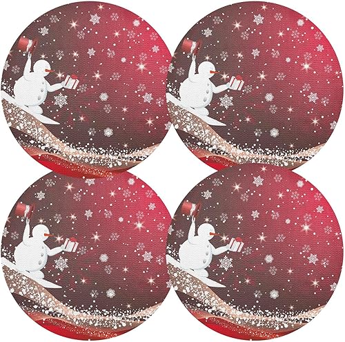 Miniatura 2 de Juego de 6 manteles individuales redondos de Navidad, lavables, manteles individuales grandes de poliéster de PVC, manteles individuales de comedor