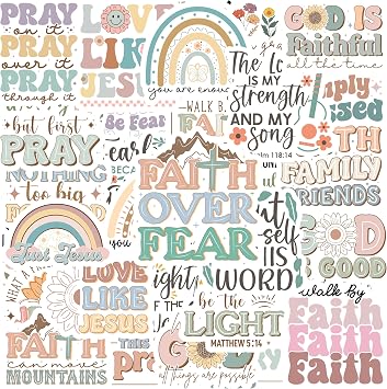 50PCS Inspiring Christian Stickers for Water Bottles, Bible Verse Stickers, Waterproof Vinyl Jesus Faith Stickers, Christian Quotes Decals for Journaling, Religious Christian Easter Gifts
