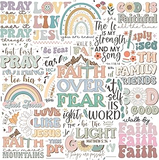 50PCS Inspiring Christian Stickers for Water Bottles, Bible Verse Stickers, Waterproof Vinyl Jesus Faith Stickers, Christian Quotes Decals for Journaling, Religious Christian Easter Gifts
