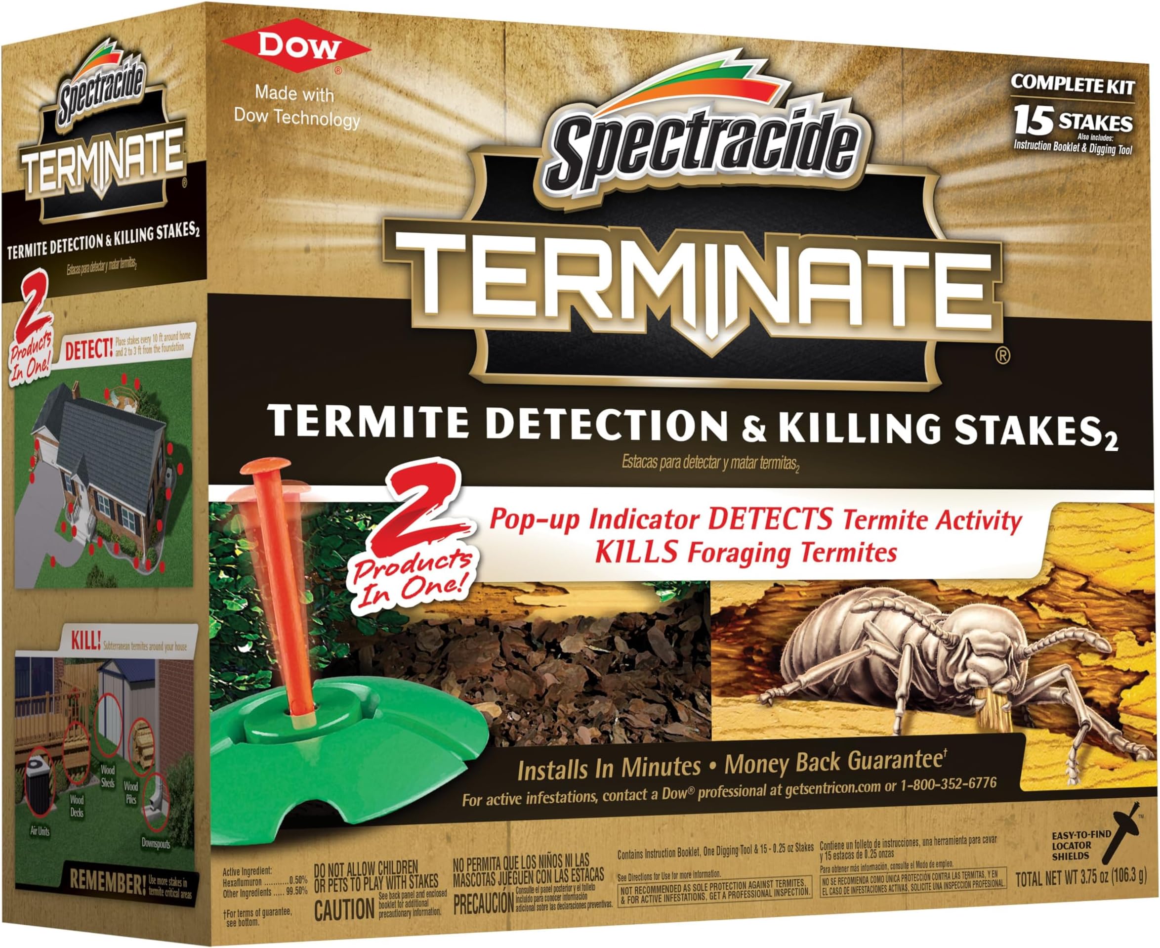Terminate Termite Detection & Killing Stakes, Kills Foraging Termites, Detects Termite Activity, 15 Count, 6 Pack