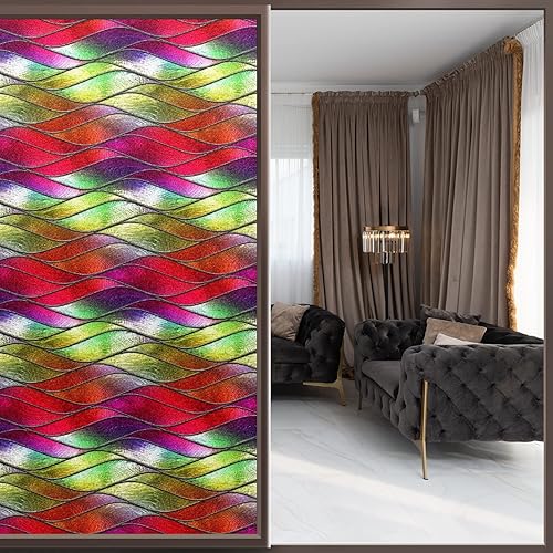 Miniatura 81 de Película decorativa de privacidad para ventana de arcoíris, película decorativa de adherencia estática para baño, oficina en casa, bloqueo UV, 17.7