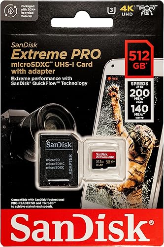 SanDisk - Tarjeta de memoria MicroSD Extreme Pro de 512 GB, funciona con GoPro Action Camera Hero 12, color negro (SDSQXCD-512G-GN6MA) con 1
