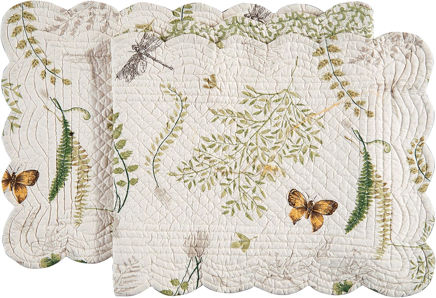 C&F Home Althea Cotton Quilted Reversible Spring Table Runner 14" x 51" Springtime Butterfly Plants Fern Home Dining Dinner Kitchen Table Tabletop Tablerunner Decor Decoration 14" x 51" Green
