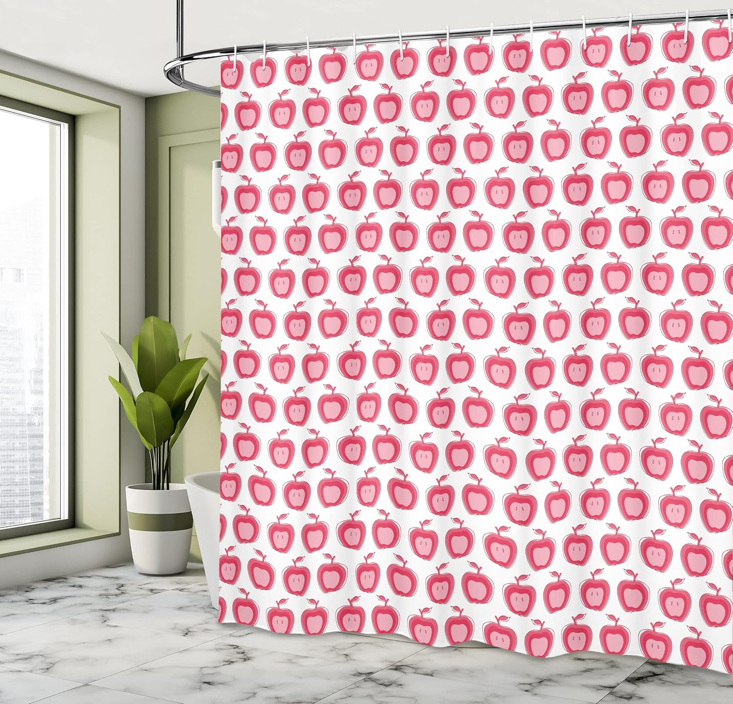 Ambesonne Fruits Shower Curtain, Girls Design Pattern Pinkish Fruit in Doodle Style, Cloth Fabric Bathroom Decor Set with Hooks, 69" W x 70" L, Dark Coral