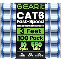 Vista 25 de GEARit Paquete de 100 cables de conexión Cat6 de 1 pie, cable Ethernet Cat 6 sin enganches, flexible y suave, serie premium, color azul