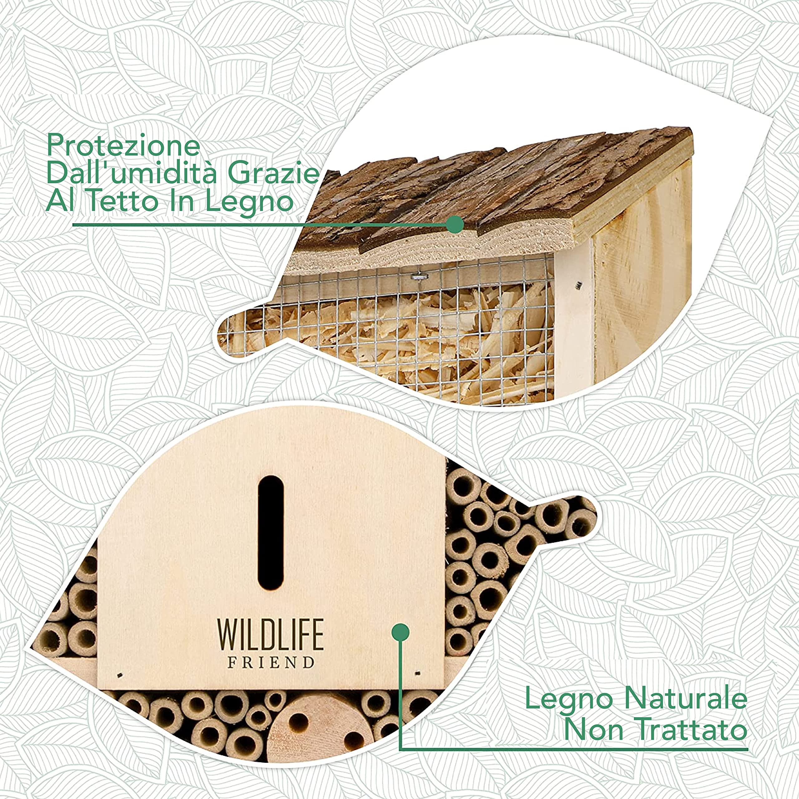 WILDLIFE FRIEND I Casetta in legno da giardino per insetti - Hotel insetti con tetto in legno non trattato - Casa Api - ideale rifugio anche per coccinelle, crisope, farfalle e altre specie ancora