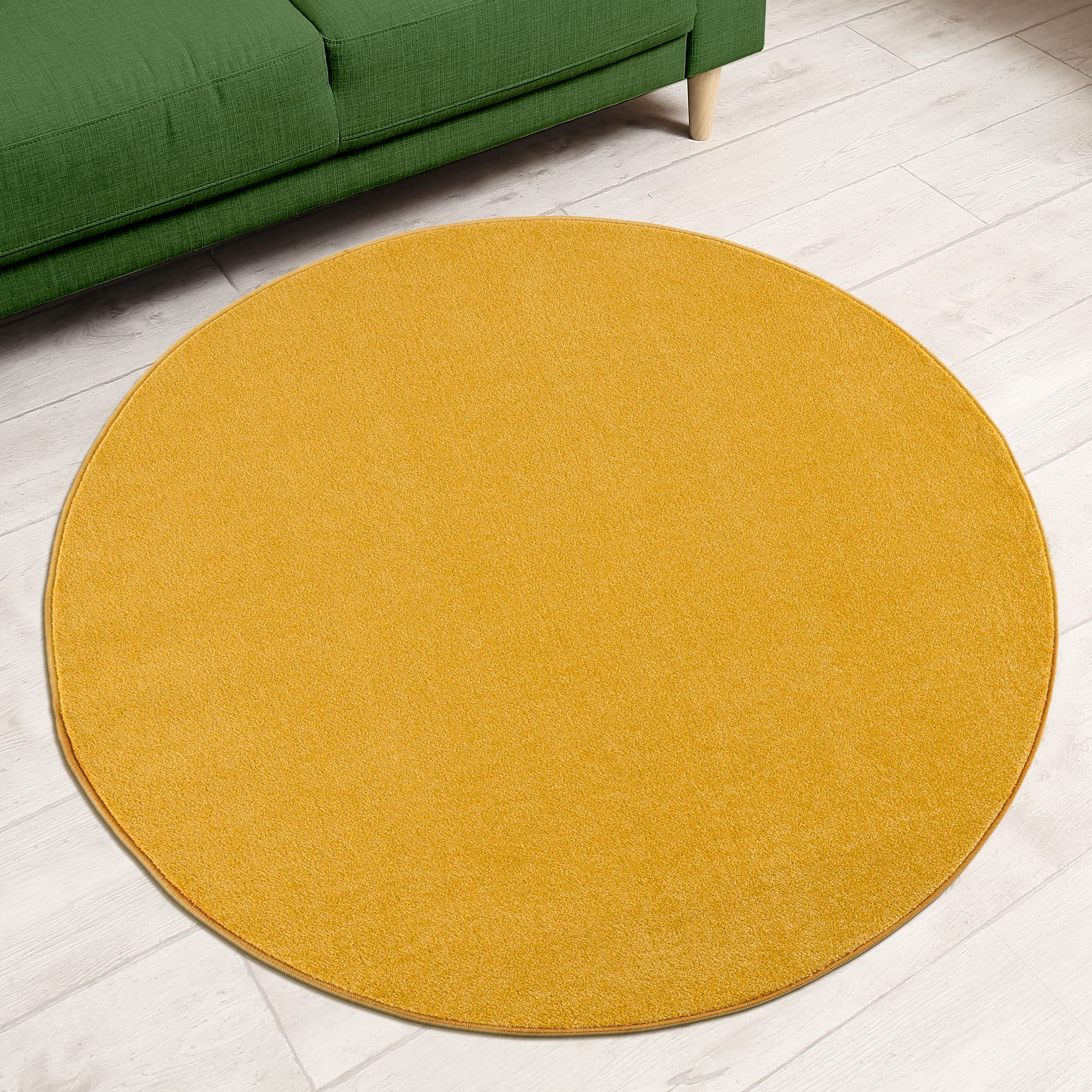 Impression Dywan z krótkim włosiem do salonu, prosty, nowoczesny dywan do sypialni, biura, korytarza, kuchni, pokoju dziecięcego, żółty, 200 cm, okrągły