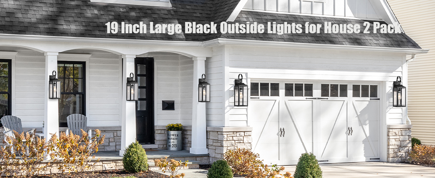 Image of 19 inch Large Outdoor Light Fixture 2 Pack, Black Exterior Lighting Fixtures | Anti Rust Porch Lights Outdoor, Modern Wall Lantern Coach Lamps Sconce, Outside Lights for House, Doorway, Garage, Patio