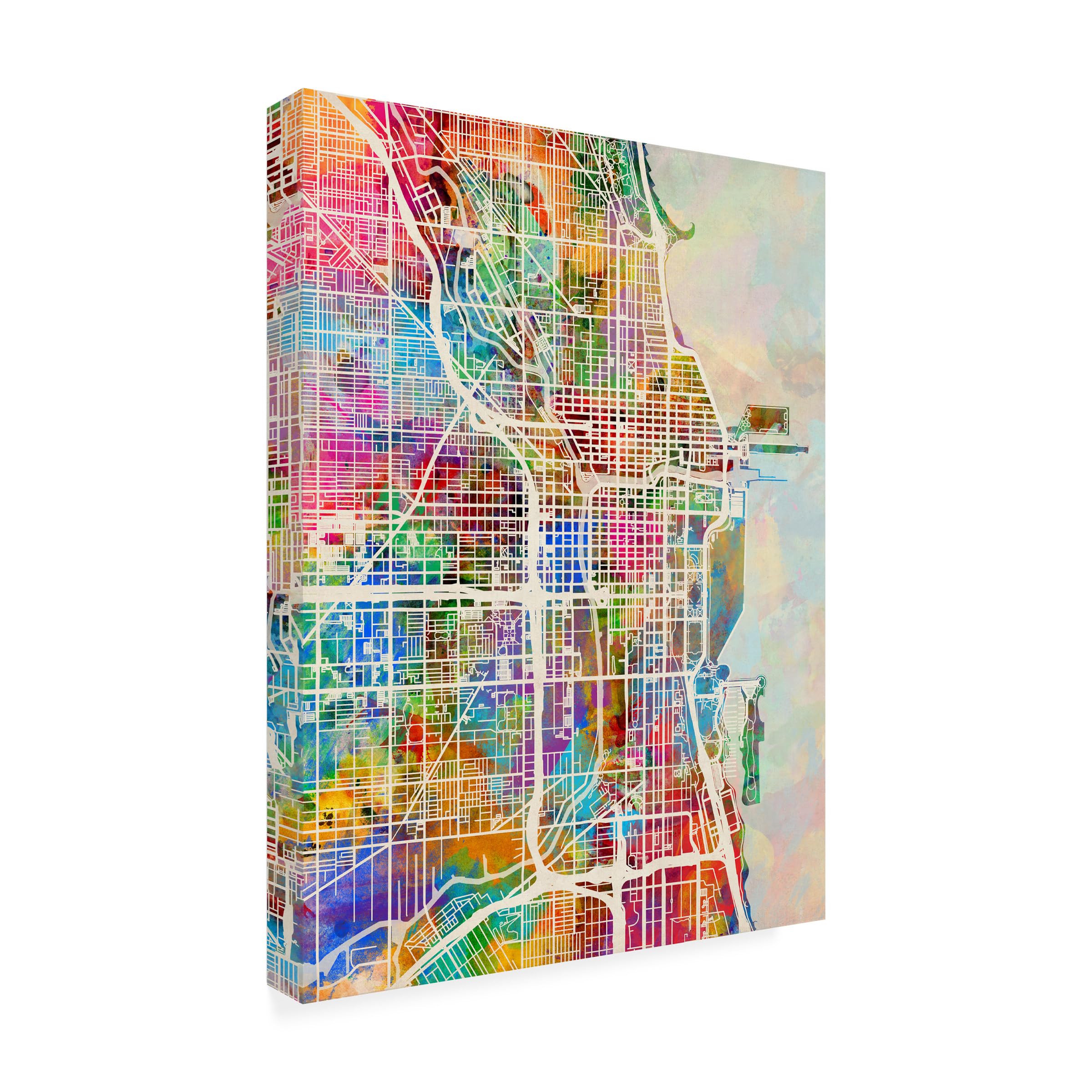 Trademark Fine Art -Michael Tompsett Chicago City Street Map II Canvas Art - 24x32