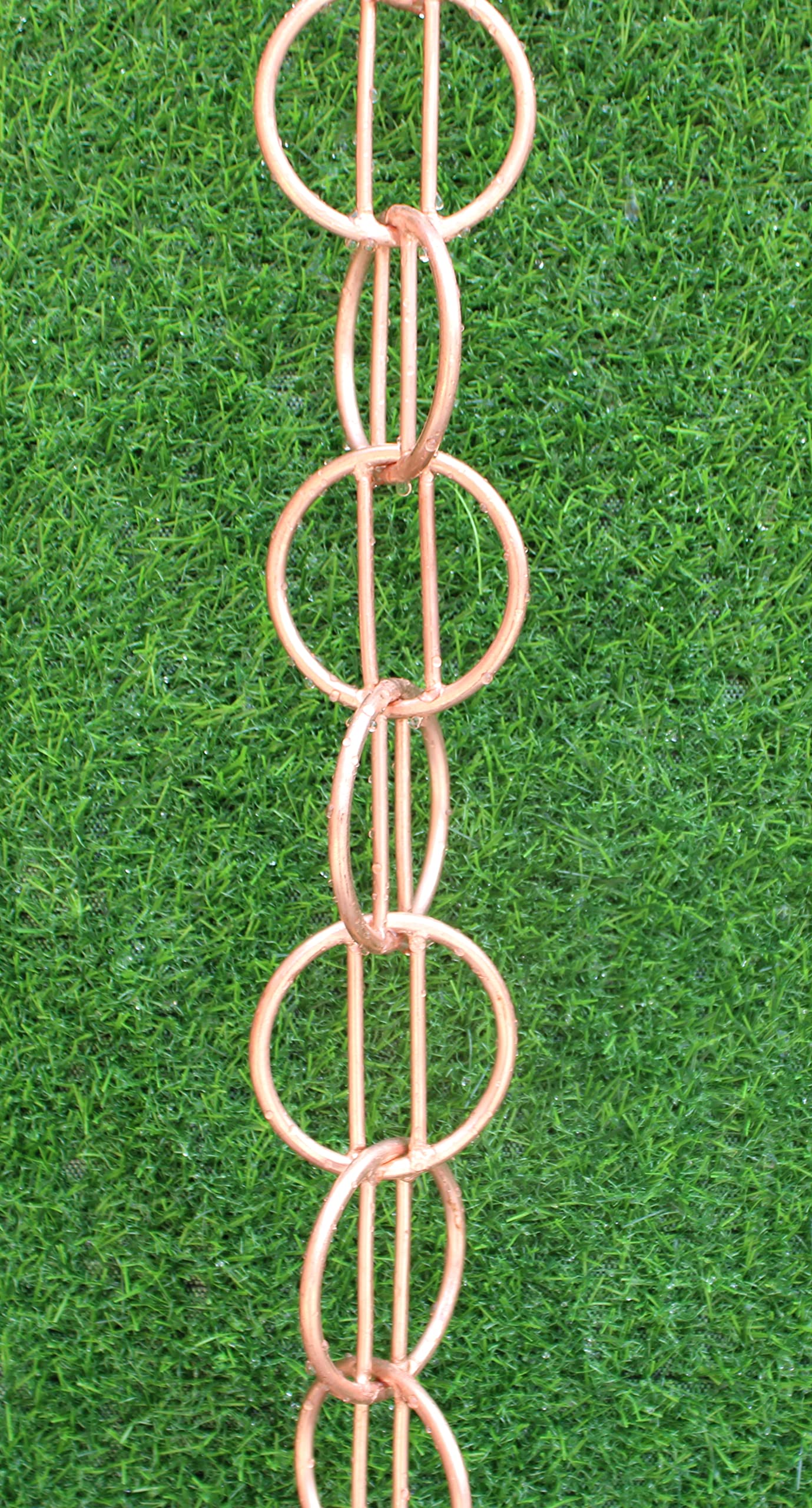KAM Home Direct Catena da pioggia moderna ad anello, lunghezza 8,5 m, in rame puro, ricambio per pluviali per grondaie con bullone in ottone, adattatore per grondaia per installazione a catena a