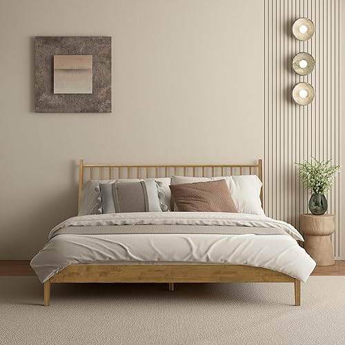 NTC Inno - Bastidor de cama de madera con cabecero, base de roble sólido y goma con listones silenciosos y soportes centrales de madera, capacidad